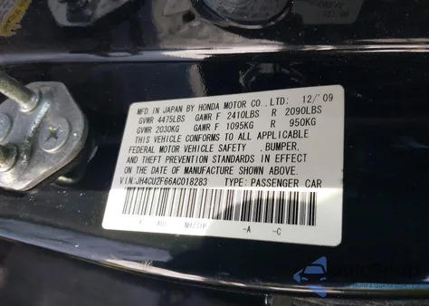 2010 Acura Tsx 2.4 from USA, damaged, VIN JH4CU2F66AC018283